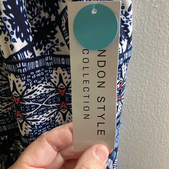 London Style Collection Blue and White Halter Dress size 14 NWT Maxi Length - Picture 5 of 10